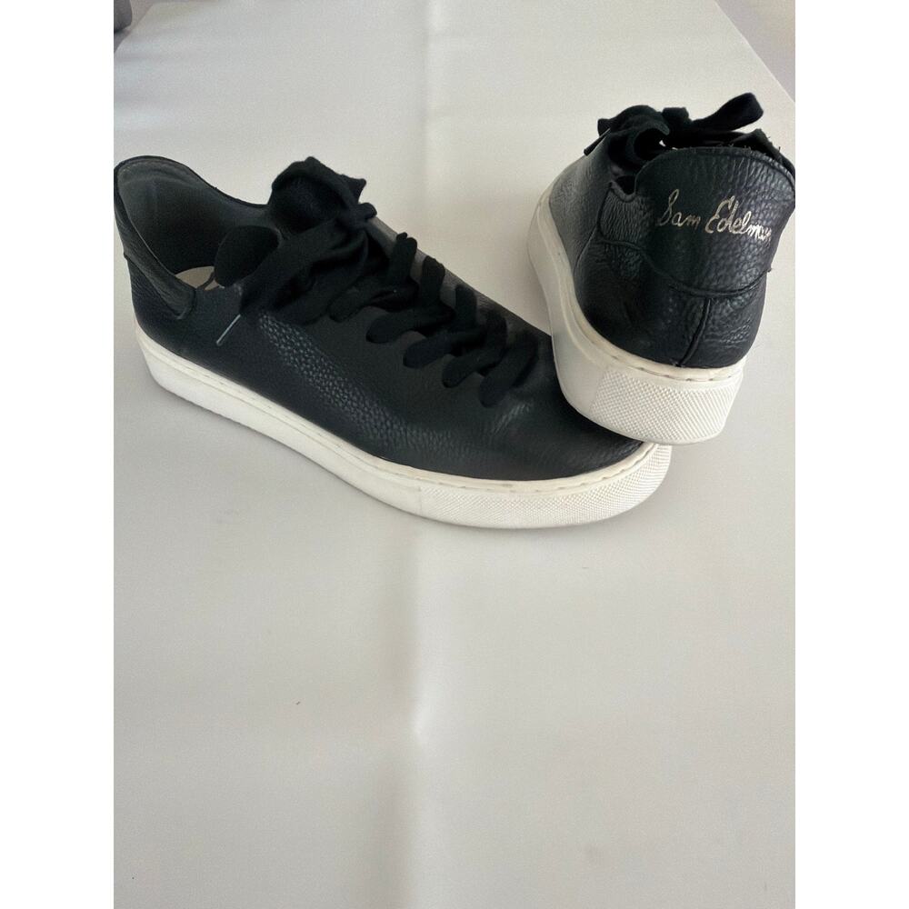 Sam Edelman Black Leather Poppy Sneakers 7.5 Minimalist Streetwear Athleisure